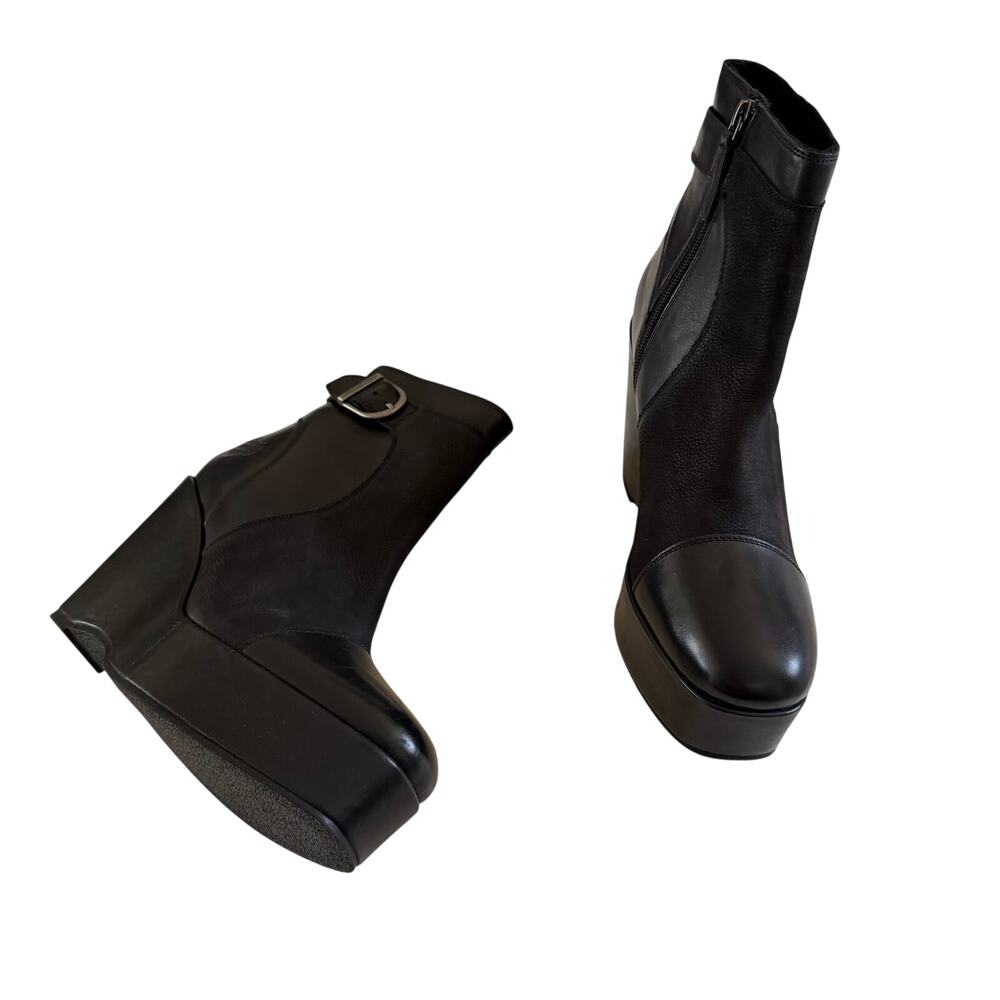 NWT Harley Davidson Black Leather Wedge Booties 4.5 In Wmns Sz 10 Biker Grunge